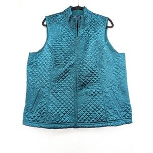 Susan Graver Style Teal Quilted Paisley Fleece Lined Vest XL Mock Neck Zip Up